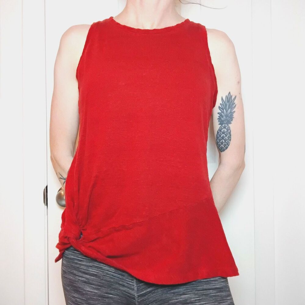 Athleta Zephyr Twist Knot Tank Top Linen Size XS Rust Red Orange